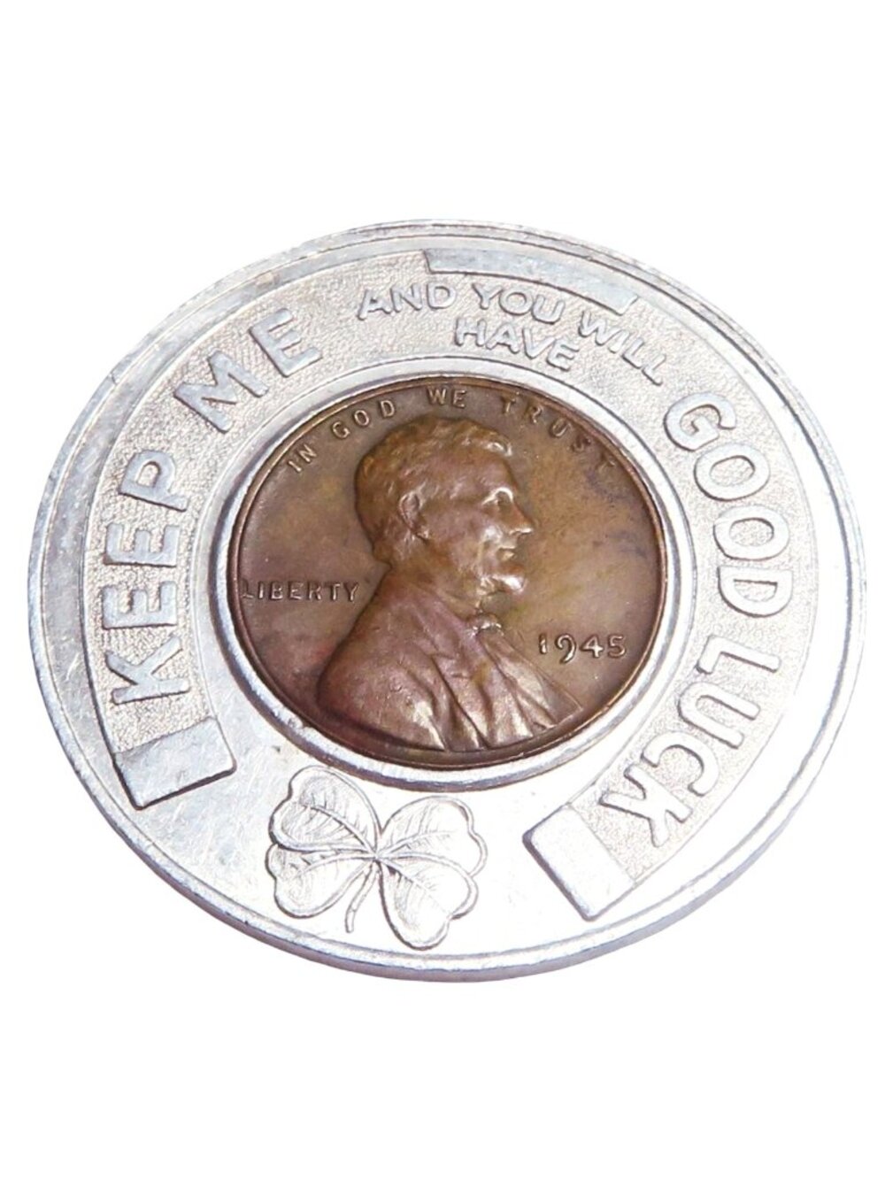 1945 Lincoln Penny Jamaica Loan Company Queens NY Aluminum Good Luck Token
